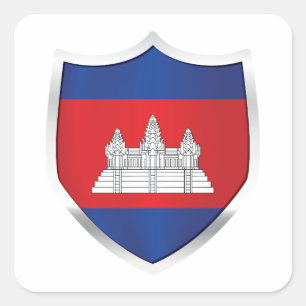 Cambodia Silver Shield Flag Square Sticker