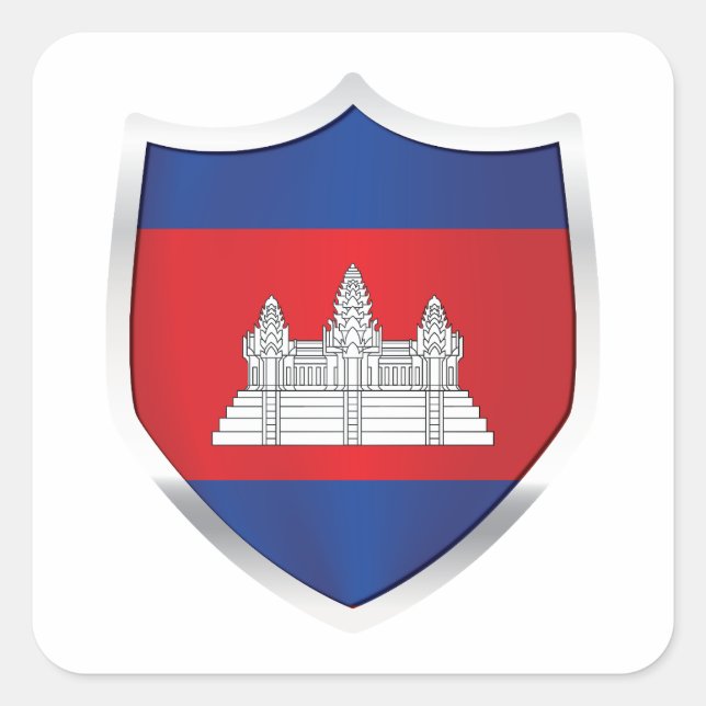Cambodia Silver Shield Flag Square Sticker (Front)