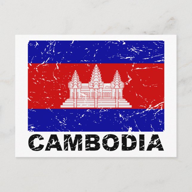 Cambodia Vintage Flag Postcard (Front)