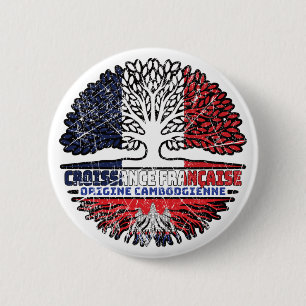 Cambodian Cambodia French France Tree Roots Flag 2 Inch Round Button