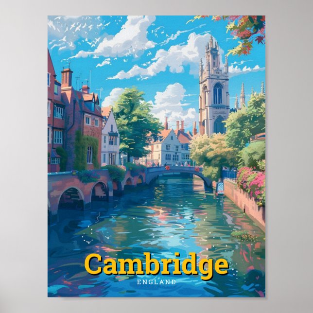 Cambridge England Art Vintage Travel  Poster (Front)