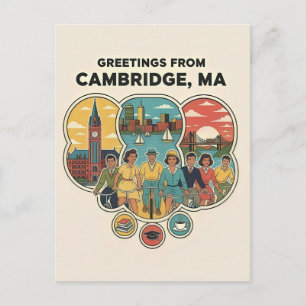 Cambridge Massachusetts 1950s Retro Travel  Postcard