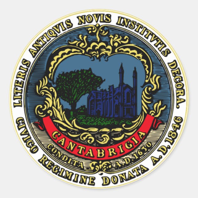 Cambridge Massachusetts City Seal Round Sticker (Front)