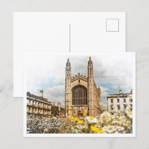 Cambridge United Kingdom Color Pencil Landscape Postcard