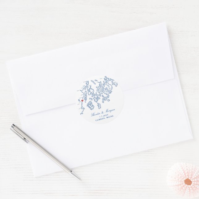 Camden Maine Map Elegant Navy Blue Wedding Classic Round Sticker (Envelope)