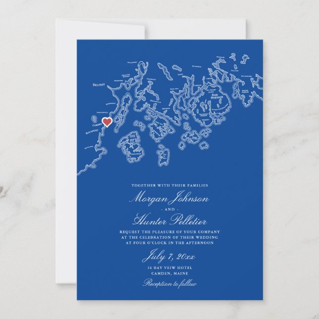 Camden Maine Map Wedding Invitation - Penobscot (Front)