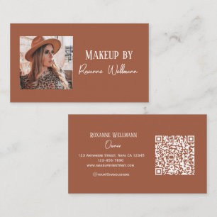 Camel And White Script Makeup Customizable QR Code Business Card