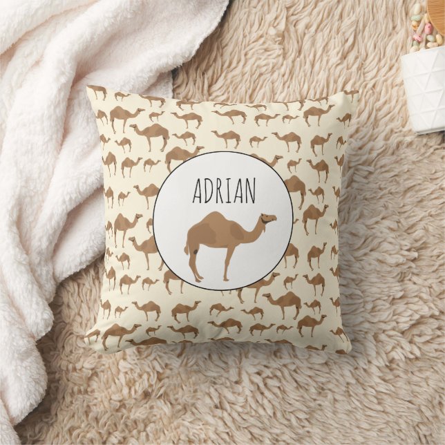 Camel Animal Pattern Custom Name Throw Pillow (Blanket)