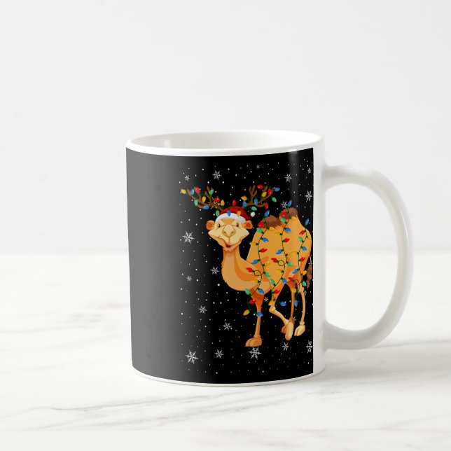 Camel Animal Santa Hat Ugly Christmas Tree Lights  Coffee Mug (Right)