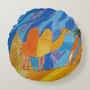 Camel Art by Kids Round Pillow