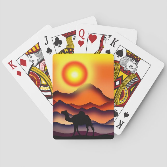 Camel At Sunset Desert Playing Cards (Back)