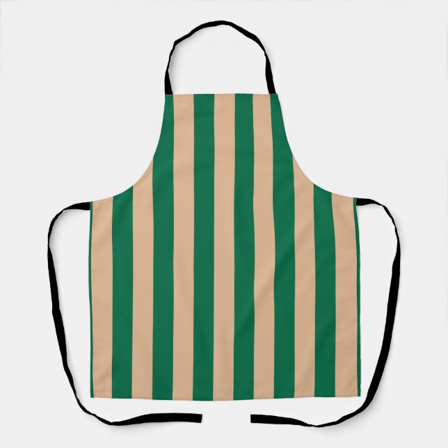 Camel Beige & Classic Green Stripe Apron (Front)