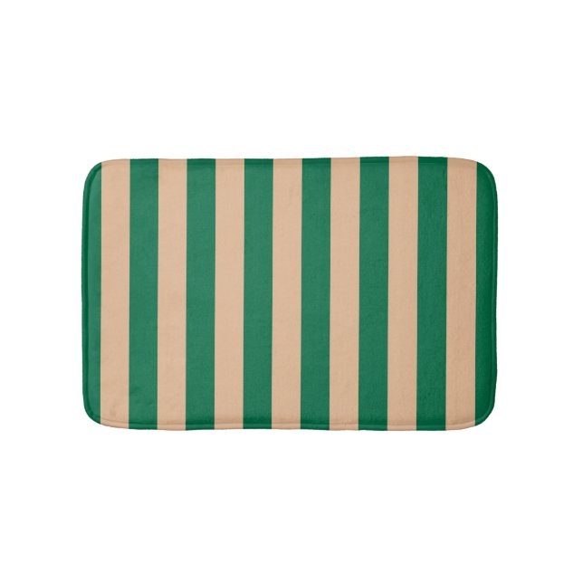 Camel Beige & Classic Green Stripe Bath Mat (Front)