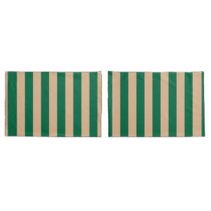 Camel Beige & Classic Green Stripe Pillowcase