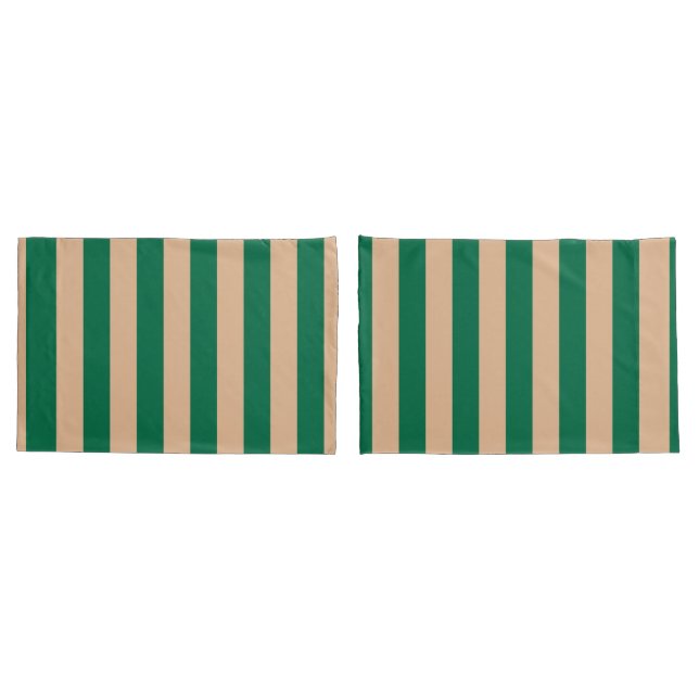 Camel Beige & Classic Green Stripe Pillowcase (Back-Set)