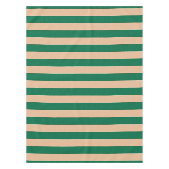 Camel Beige & Classic Green Stripe Tablecloth (Front)