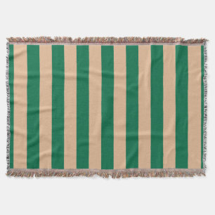 Camel Beige & Classic Green Stripe Throw Blanket