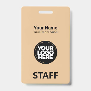 Camel Beige Employee Name Business Logo Staff Tag Badge