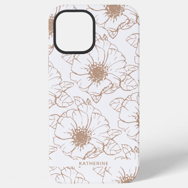 Camel | Boho Floral Pattern Personalized iPhone Case (Back)