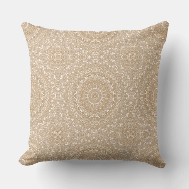 Camel Brown Mandala Pattern Design Throw Pillow (Front)