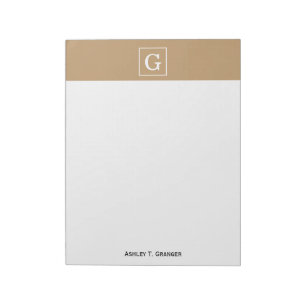 Camel Brown White Framed Initial Monogram Notepad