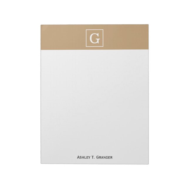 Camel Brown White Framed Initial Monogram Notepad (Rotated)