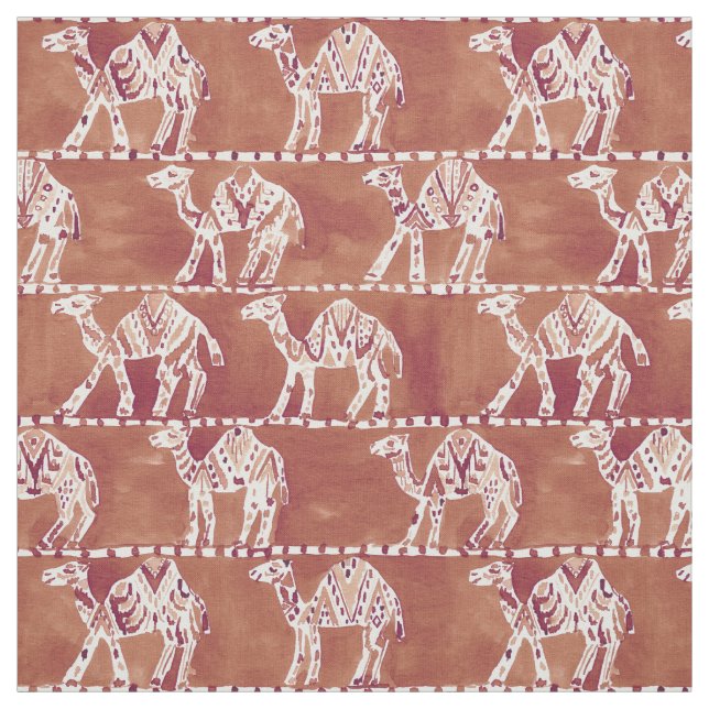 CAMEL CARAVAN Boho Watercolor Pattern Fabric (Swatch)