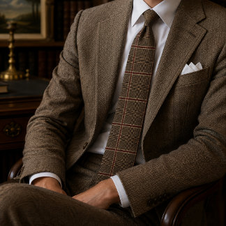 Camel Charcoal Burgundy Glen Check Windowpane Tie