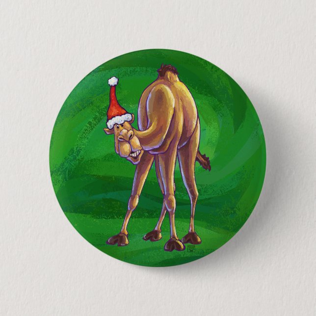 Camel Christmas On Green 2 Inch Round Button (Front)