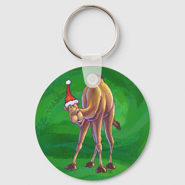 Camel Christmas On Green Keychain (Front)