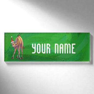 Camel Christmas On Green Name Tag