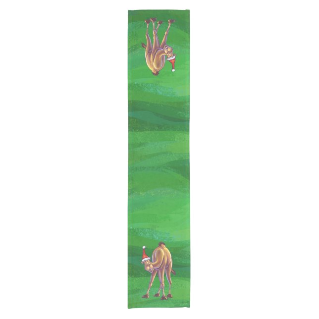 Camel Christmas On Green Short Table Runner (Front)