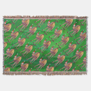 Camel Christmas On Green Throw Blanket