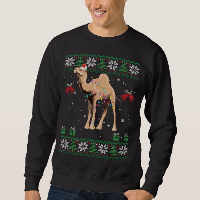 Camel Christmas Sweater Trees Lights Ornament Came (Front)