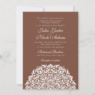 Camel Cocoa Brown Whimsical Floral Mandala Wedding Invitation