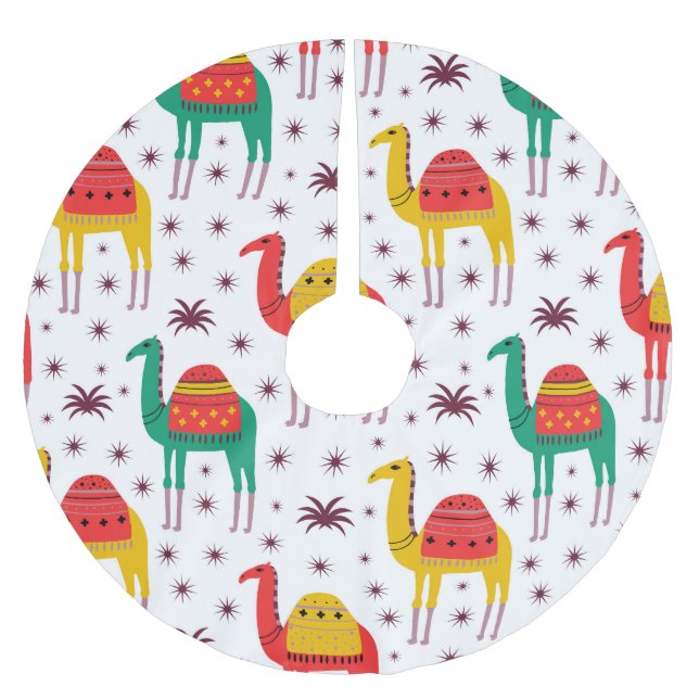 Camel flat colour, decorative pattern. brushed polyester tree skirt (Front)