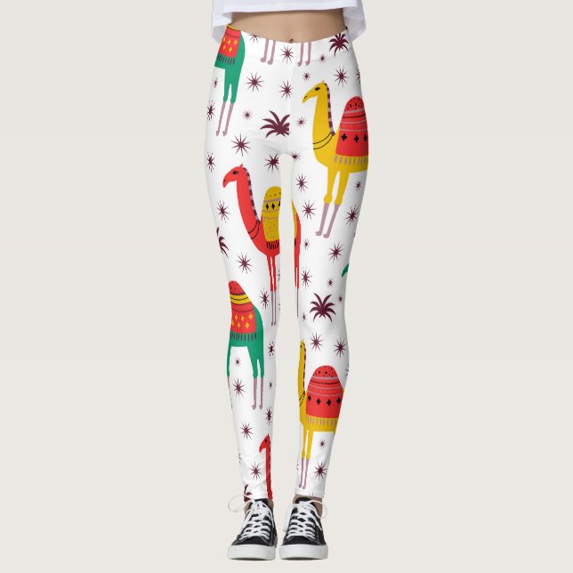 Camel flat colour, decorative pattern. leggings (Front)