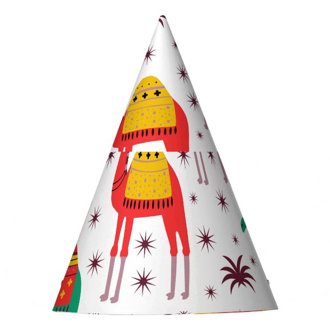 Camel flat colour, decorative pattern. party hat (Front)