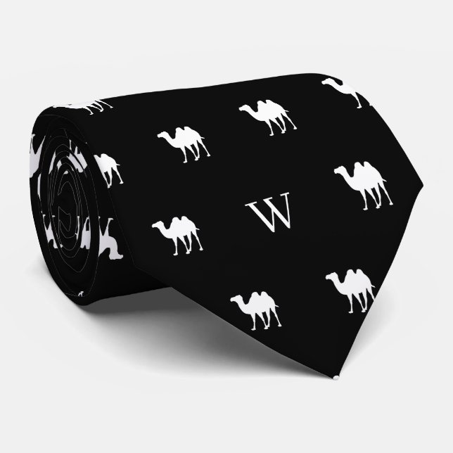 Camel Humpday Monogrammed Initials Black and White Tie (Rolled)