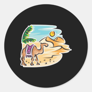 camel in desert scene classic round sticker