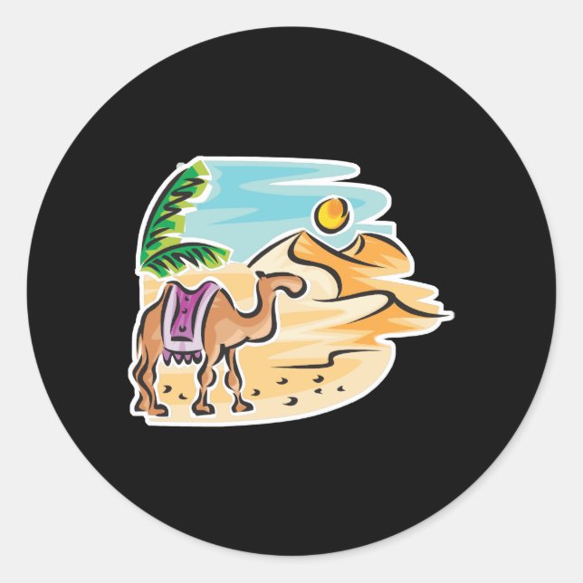 camel in desert scene classic round sticker (Front)