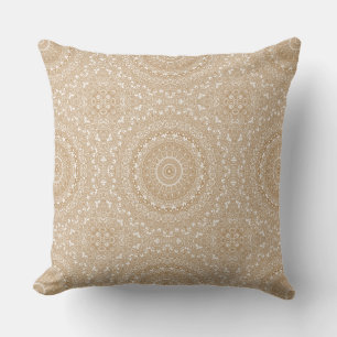 Camel Mandala Kaleidoscope Medallion Flower Throw Pillow