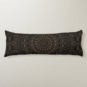 Camel on Black Mandala Kaleidoscope Medallion Body Pillow