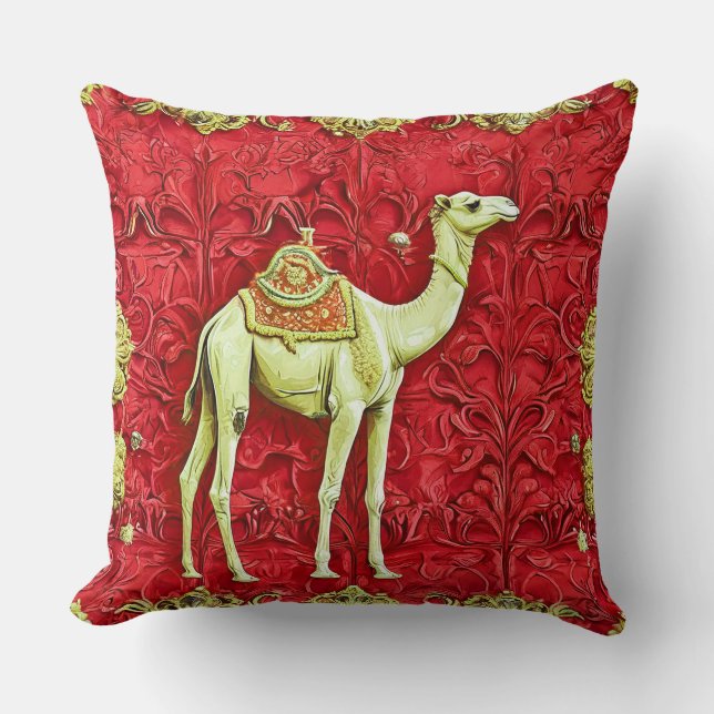 Camel on red background throw pillow (Front)