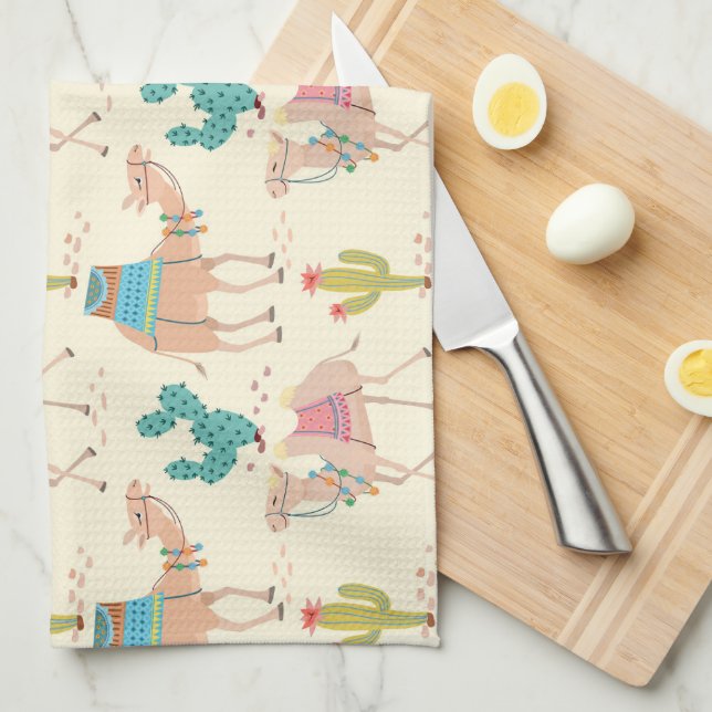 camel pattern, cactus pattern, desert print kitchen towel (Quarter Fold)
