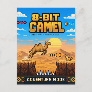 Camel, Retro 8-Bit Pixel Art Postcard