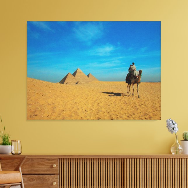 Camel Ride Through the Pyramids - Desert Landscape Canvas Print (Insitu(LivingRoom))