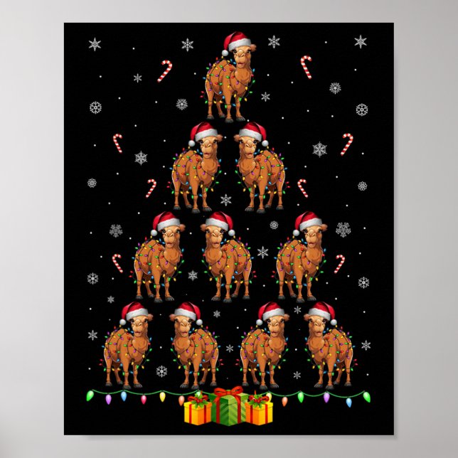 Camel Santa Hat Xmas Lights Men Women Christmas Tr Poster (Front)