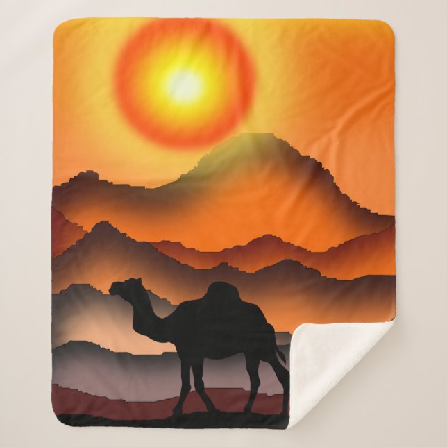 Camel Sherpa Blanket Beautiful Sunset (Front)