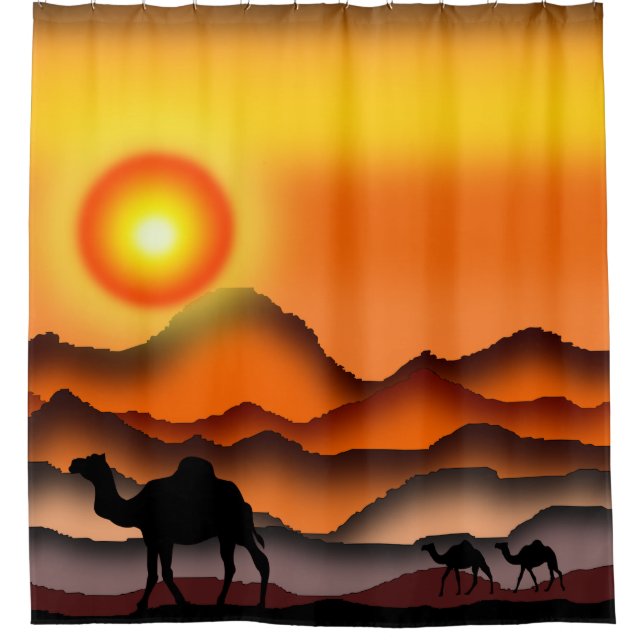 Camel Shower Curtain Desert Sunset (Front)